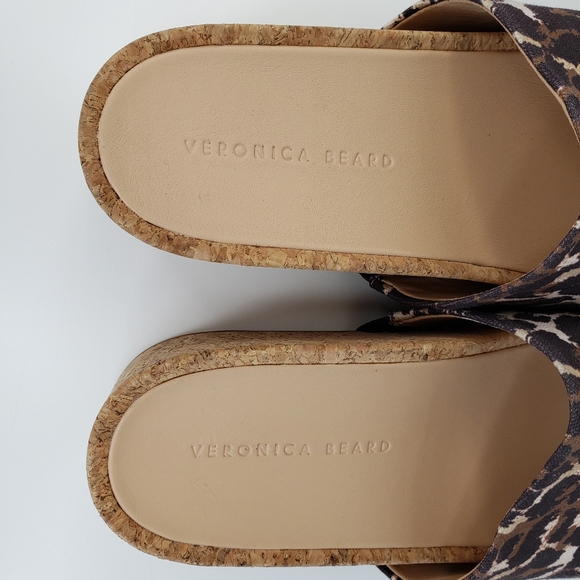 Veronica Beard Leopard Print Fabric Slides Cork-Leather Platform Sz. 7.5M - Picture 6 of 10